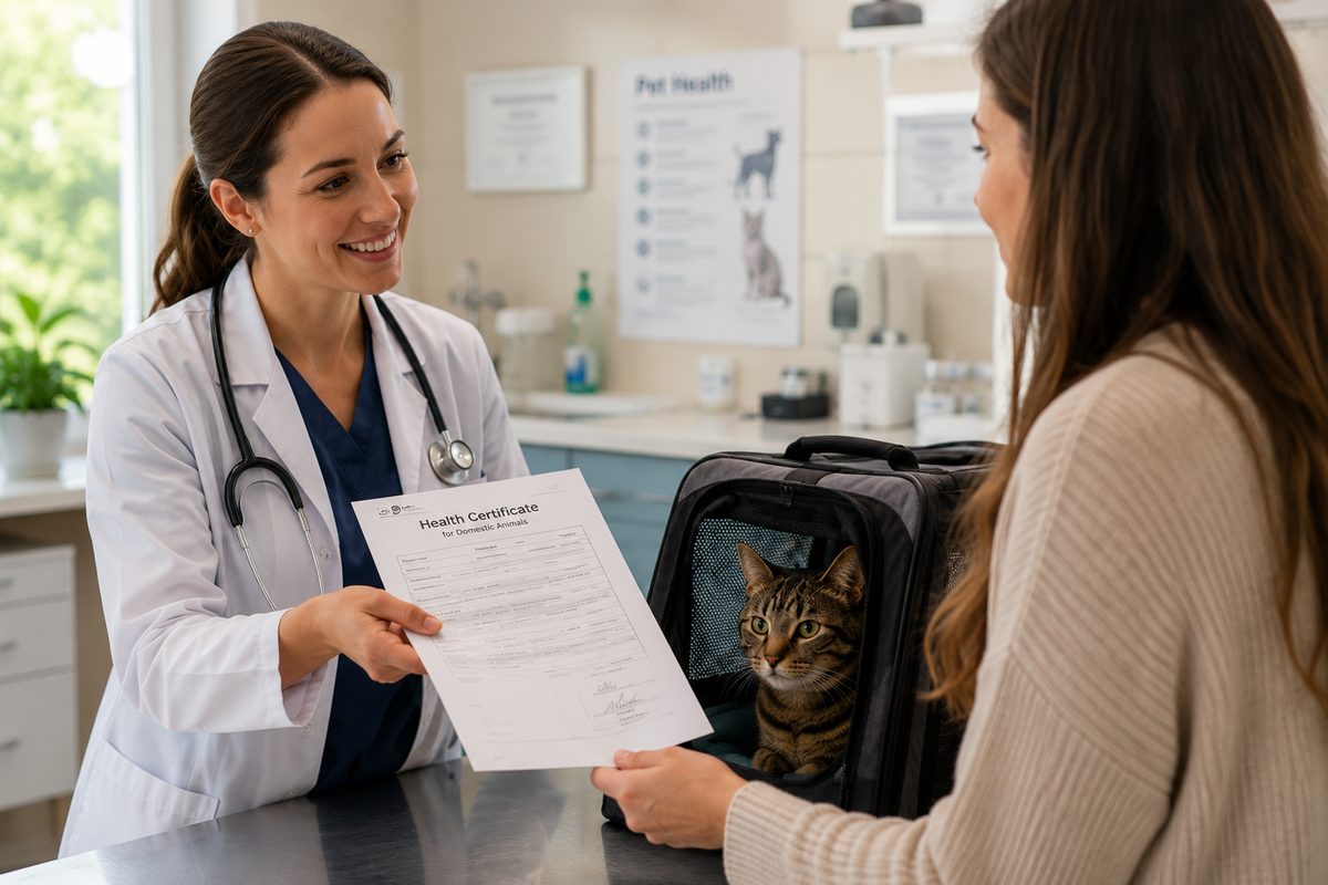 Veterinarian handing over a pet health certificate